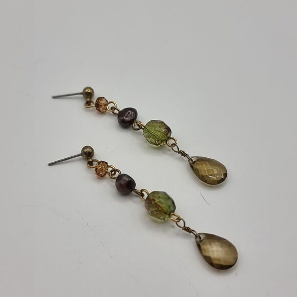 VINTAGE BEADED DANGLE STUD BA CK EARRINGS - Picture 1 of 5